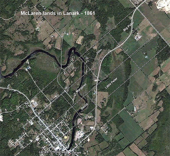 Google Earth with McLaren farms in 1861 outlined.