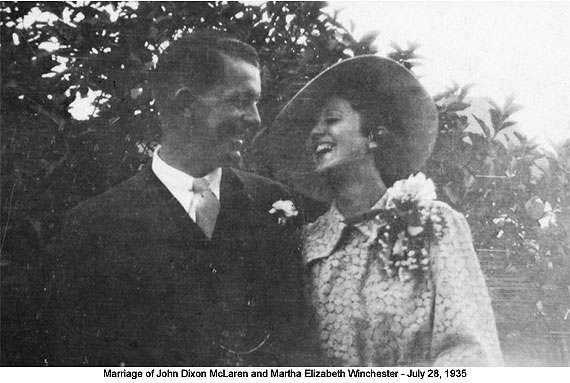 Marriage of John McLaren and Martha Winchester